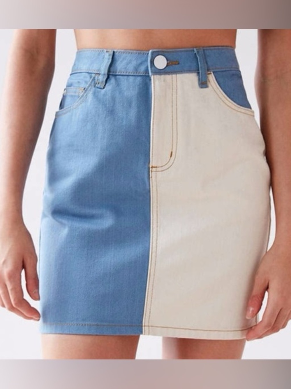 BDG Urban Outfitters Two-Tone Blue and Cream Denim Mini Skirt